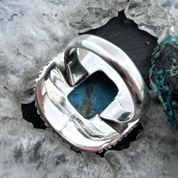 Sterling Silver Southwestern Style Turquoise Bar Ring Size 7 For Women - Picture 7 of 10